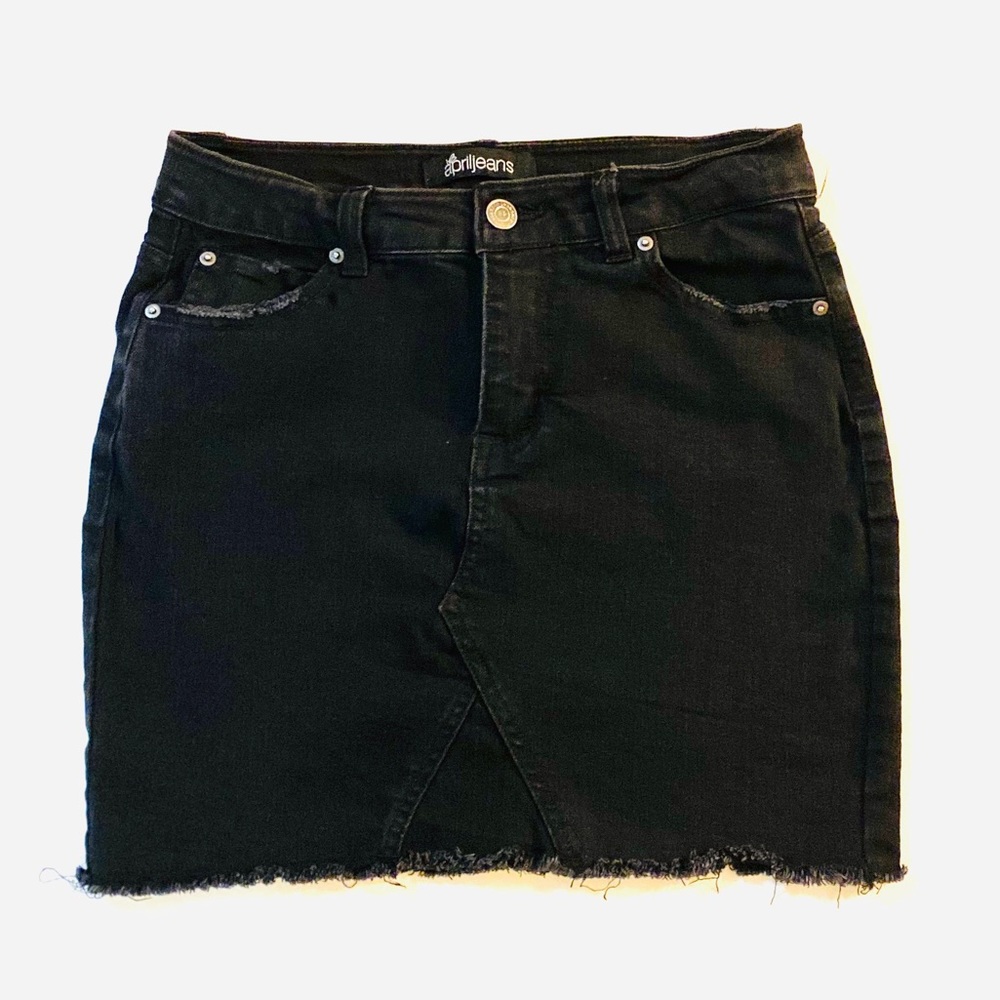 April jeans black denim cut off mini skirt